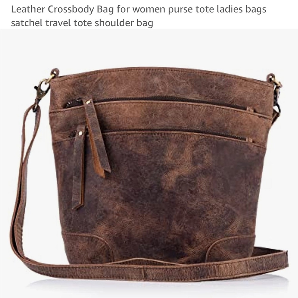 Vegan distressed leather crossbody bag